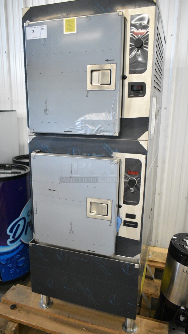 BRAND NEW SCRATCH AND DENT! 2023 Cleveland 24CEA10 SteamCraft Gemini Stainless Steel Commercial 10 Pan Electric Floor Steamer. 208 Volts, 3 Phase.  - Image 2 of 11
