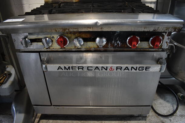 American Range Stainless Steel Commercial Natural Gas Powered 6 Burner Range w/ Oven, Over Shelf and Back Splash on Commercial Casters. 36x32.5x56.5 - Image 3 of 7