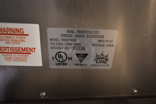 BRAND NEW SCRATCH AND DENT! 2023 Carnival King 382CD450 Stainless Steel Commercial Countertop Dual Peristaltic Chili and Cheese Sauce Dispenser. 120 Volts, 1 Phase. Tested and Working! - Image 8 of 8