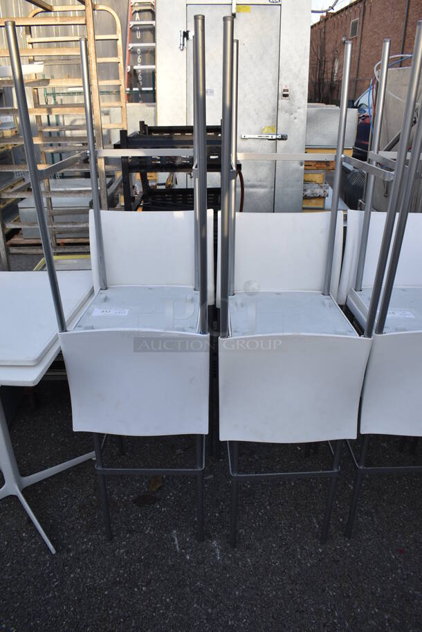 4 Bikini Design Jorge Pensi Amat White Bar Height Chairs on Metal Legs. Stock Picture - Cosmetic Condition May Vary. 16x16x41. 4 Times Your Bid! - Image 8 of 8