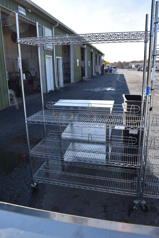 Chrome Finish 4 Tier Wire Shelving Unit on Commercial Casters. BUYER MUST DISMANTLE. PCI CANNOT DISMANTLE FOR SHIPPING. PLEASE CONSIDER FREIGHT CHARGES. 48x19x76.5 - Image 4 of 4