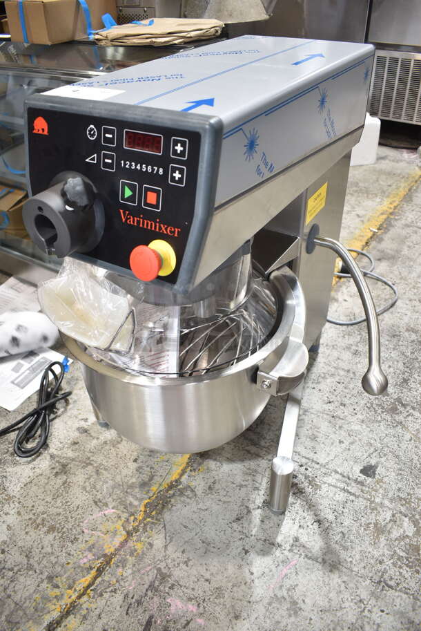 BRAND NEW! 2022 Varimixer V20KT Metal Commercial Countertop 20 Quart Planetary Dough Mixer w/ Stainless Steel Mixing Bowl, Bowl Guard, Whisk, Paddle and Dough Hook Attachments. 120 Volts, 1 Phase. Tested and Working! - Image 3 of 9