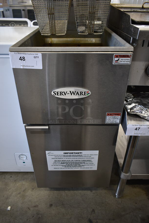2022 Serv-Ware SGF-40L Stainless Steel Commercial Floor Style Propane Gas Powered Deep Fat Fryer w/ 2 Metal Fry Baskets. 90,000 BTU. - Image 5 of 7