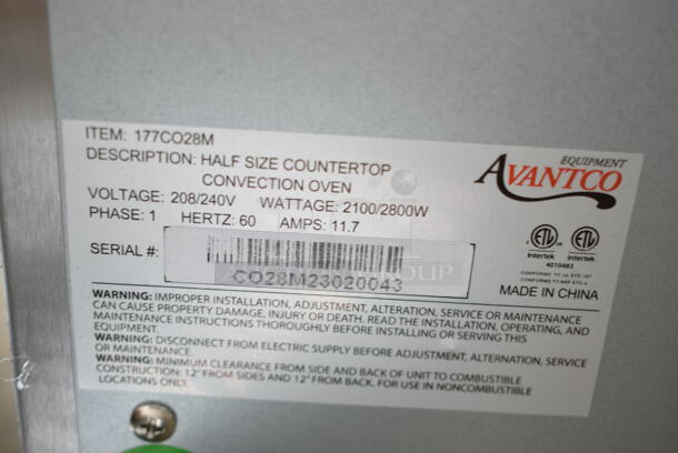 BRAND NEW SCRATCH AND DENT! Avantco 177CO28M Stainless Steel Commercial Half Size Countertop Convection Oven, 2.3 cu. ft. 208/240 Volts, 1 Phase. - Image 6 of 6