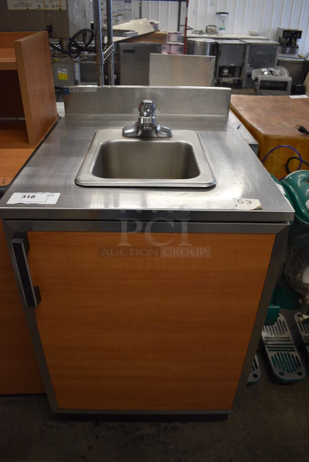 Duke Stainless Steel Commercial Counter w/ Sink Basin, Faucet, Handle and Wood Pattern Door. 24x30x40