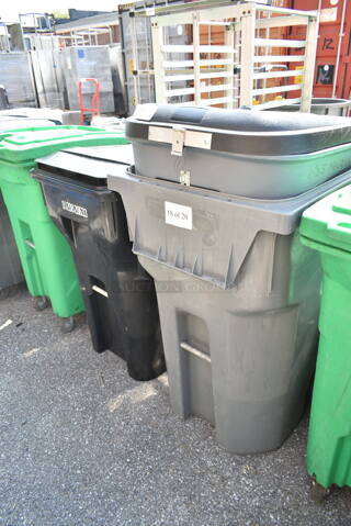 3 Poly Outdoor Trash Cans. 24x28x44, 27x31x43, 26x31x32. 3 Times Your Bid!