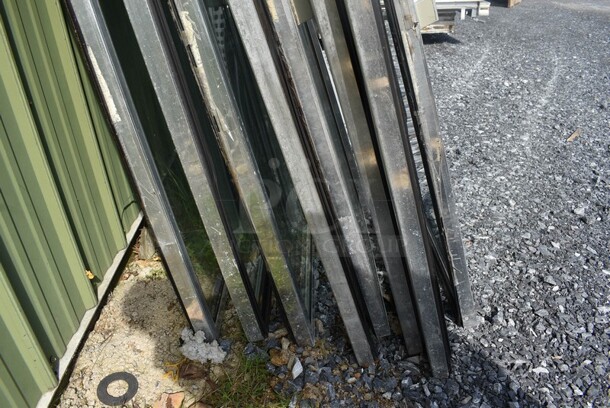 ALL ONE MONEY! Lot of Metal Frame Pieces w/ 14 Glass Doors. Door Frame Measures 70x9x76. - Image 7 of 9