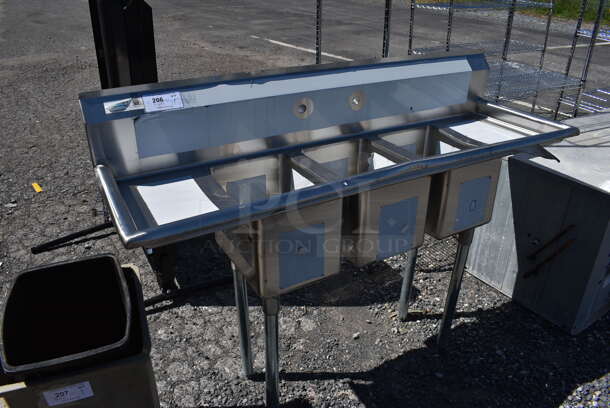 BRAND NEW SCRATCH AND DENT! Regency Stainless Steel Commercial 3 Bay Sink w/ Dual Drain Boards. 58x19x44. Bays 10x14x10. Drain Boards 10x16x1 - Image 3 of 7