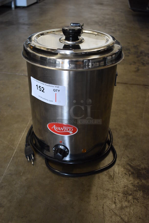 Avantco Model 177W300SS Stainless Steel Commercial Countertop 6 Quart Soup Kettle Food Warmer w/ Drop In and Lid. 110 Volts, 1 Phase. 10x10x13. Tested and Working!
