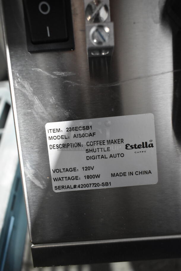 BRAND NEW SCRATCH AND DENT! Estella AIS0DAF Stainless Steel Commercial Automatic Single Shuttle Coffee Maker with Digital Display w/ Hot Water Dispenser and Metal Brew Basket. 120 Volts, 1 Phase. - Image 7 of 7