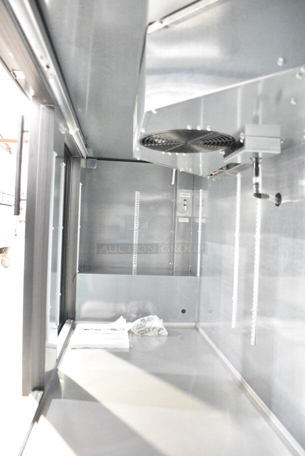 BRAND NEW SCRATCH AND DENT! 2024 True TBB-4G-HC-LD Stainless Steel Commercial 90 3/8" Black Glass Door Back Bar Refrigerator with LED Lighting. 115 Volts, 1 Phase. Tested and Working!  - Image 8 of 9