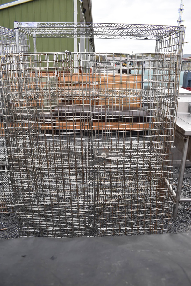 Metro Chrome Finish 4 Tier Shelving Unit w/ Liquor Cage. Front Cage Pieces Need To Be Attached. BUYER MUST DISMANTLE. PCI CANNOT DISMANTLE FOR SHIPPING. PLEASE CONSIDER FREIGHT CHARGES. 48x24x66 - Image 1 of 4