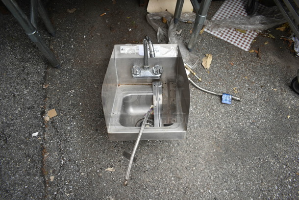 Stainless Steel Commercial Single Bay Wall Mount Sink w/ Faucet and Handles. - Image 1 of 6