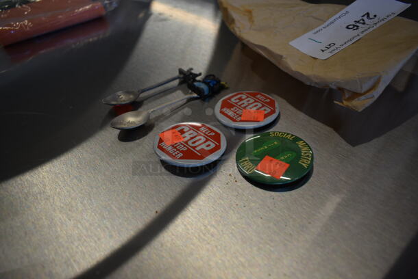 ALL ONE MONEY! Lot of 2 Help Stop Hunger Pins, Social Ministry Pin and 2 Spoons - Image 3 of 4