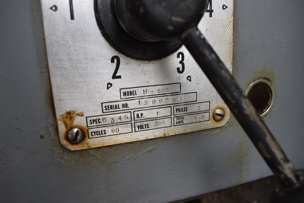 Hobart Model H-600 Metal Commercial Floor Style 60 Quart Planetary Mixer w/ Metal Mixing Bowl and Bowl Collar. 208 Volts, 3 Phase. 25x38x56  - Image 7 of 7