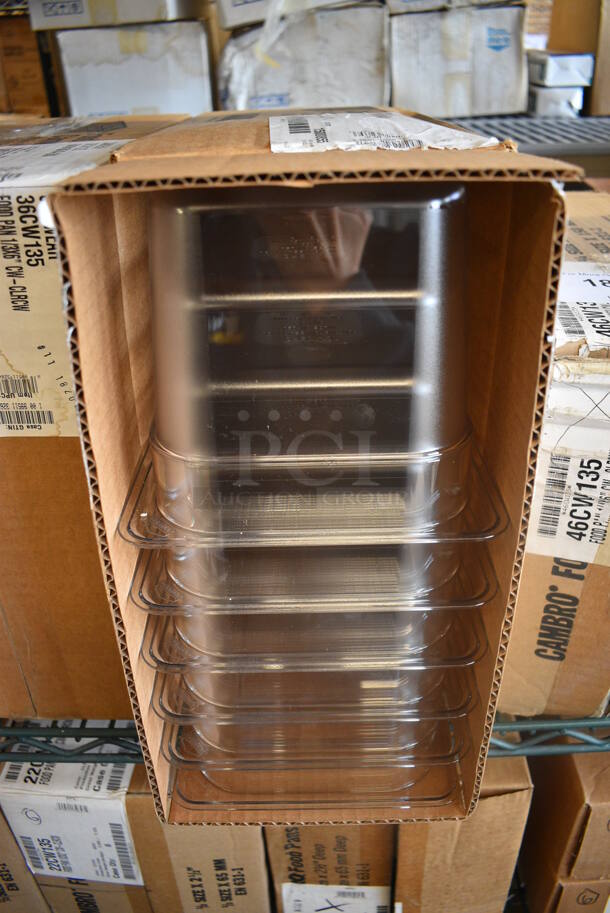 ALL ONE MONEY! Lot of 18 BRAND NEW IN BOX! Cambro Clear Poly 1/3 Size Drop In Bins. 1/3x6