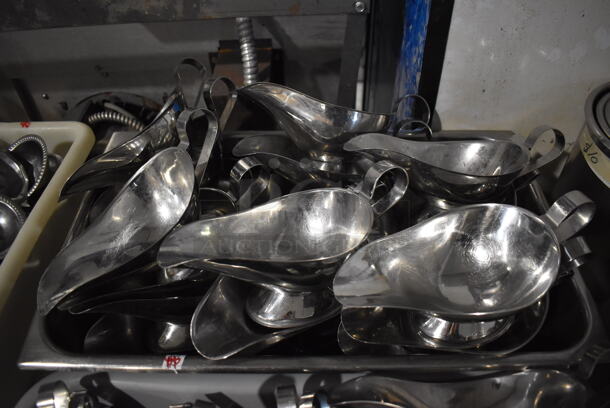 ALL ONE MONEY! Lot of 2 Gray Poly Bus Bins w/ Metal Gravy Boats. Includes 9.5x5x4, 3.5x2x2.5 - Image 2 of 4