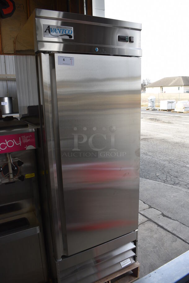 BRAND NEW! Avantco Model 178CFD1FF Stainless Steel Commercial Single Door Reach In Freezer w/ Poly Coated Racks. 115 Volts, 1 Phase. 29x32.5x77.5. Tested and Working! - Image 2 of 7