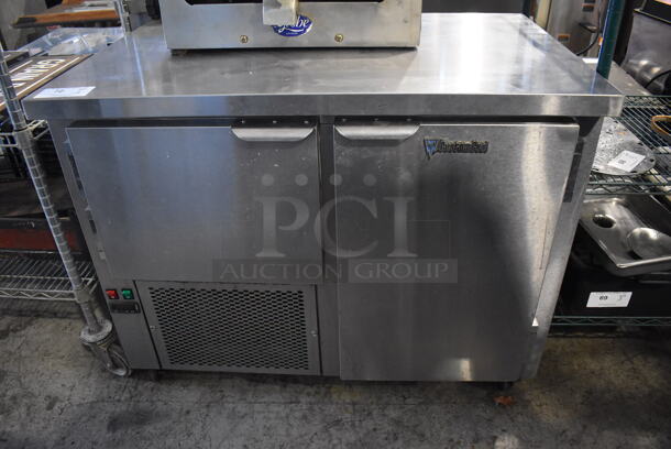 CustomCool Stainless Steel Commercial 2 Door Undercounter Cooler on Commercial Casters. 115 Volts, 1 Phase. 42x28.5x33. Tested and Working!