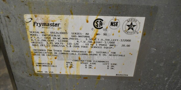 Frymaster FMP345EBLSC Stainless Steel Commercial Natural Gas Powered 3 Bay Deep Fat Fryer w/ Right Side Dumping Station on Commercial Casters. 122,000 BTU.  - Image 10 of 12