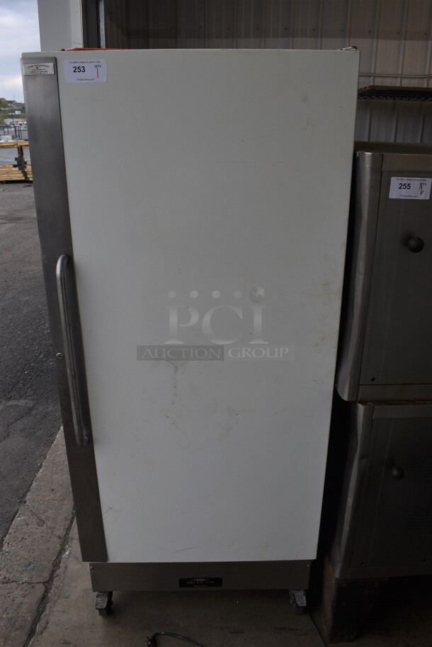 Frigidaire Model LFFH20F3QWC Single Door Reach In Freezer on Commercial Casters. 115 Volts, 1 Phase. 32x30x75. Tested and Working!