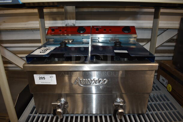 BRAND NEW SCRATCH AND DENT! Avantco F202 30 lb. Dual Tank Medium-Duty Electric Countertop Fryer- 208/240V Tested and Working! - Image 1 of 8