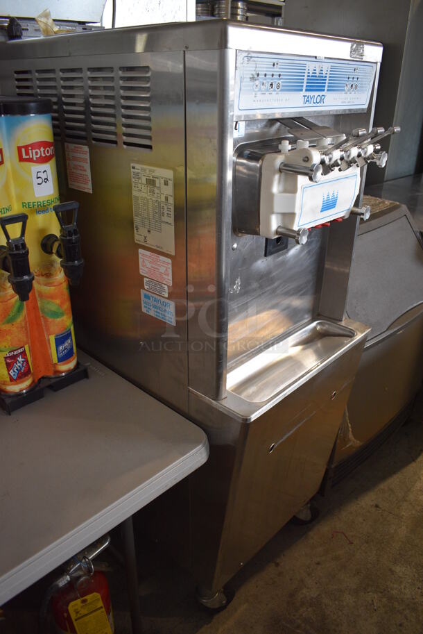 Taylor Model 794-33 Stainless Steel Commercial Water Cooled Floor Style 2 Flavor w/ Twist Soft Serve Ice Cream Machine on Commercial Casters. 208-230 Volts, 3 Phase. 20x34x59 - Image 5 of 7