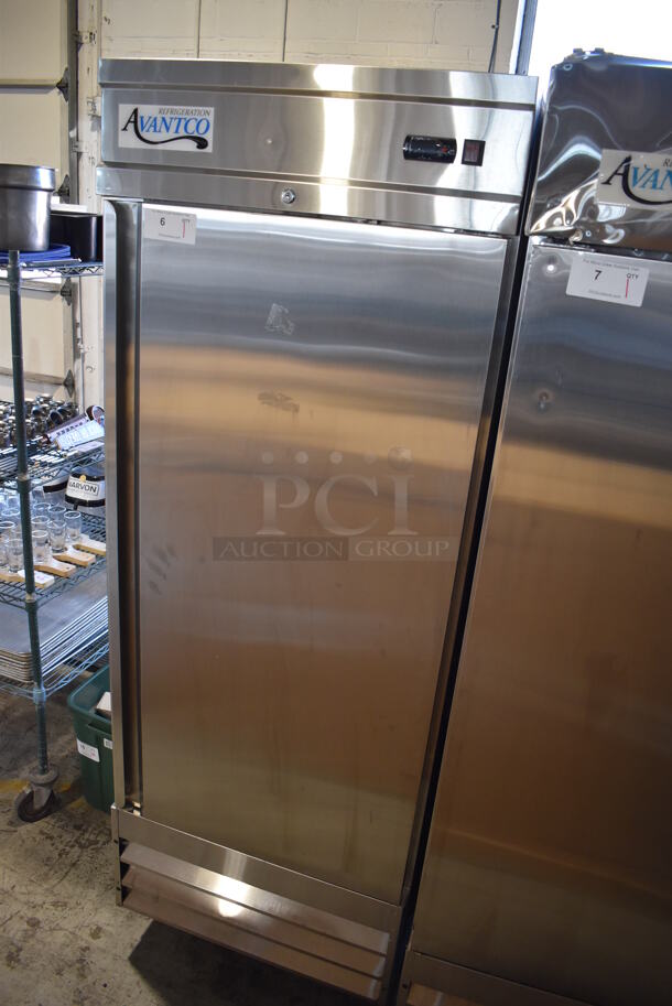 LIKE NEW! Avantco 178SS1RHC Stainless Steel Commercial Single Door Reach In Cooler w/ Poly Coated Racks on Commercial Casters. 115 Volts, 1 Phase. 29x33x82.5. Tested and Powers On But Does Not Get Cold - Image 2 of 5