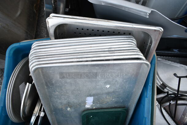 ALL ONE MONEY! PALLET LOT of Various Items Including Merchandising Rack, Poly Bins, Stainless Steel Soup Kettle Lids, Drop In Bins. - Image 7 of 12