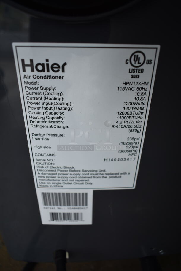 BRAND NEW SCRATCH AND DENT! Haier HPN12XHM 12,000 BTU Portable Air Conditioner Heater Dehumidifier. 115 Volts, 1 Phase. Tested and Working! - Image 7 of 7