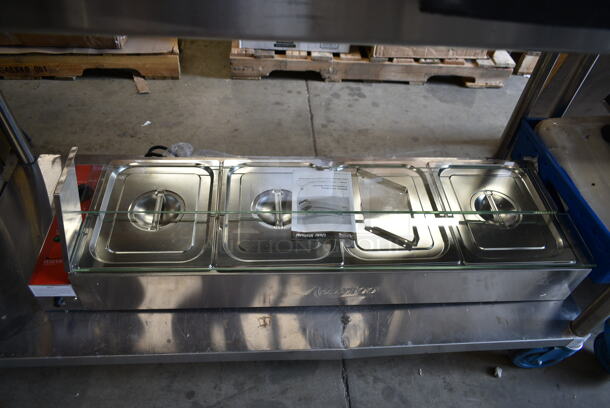 BRAND NEW SCRATCH AND DENT! 2023 Avantco 177BMFW4 Stainless Steel Commercial Countertop Refrigerated Bain Marie Food Warmer w/ Glass Pane. 120 Volts, l Phase. Tested and Working! - Image 3 of 4