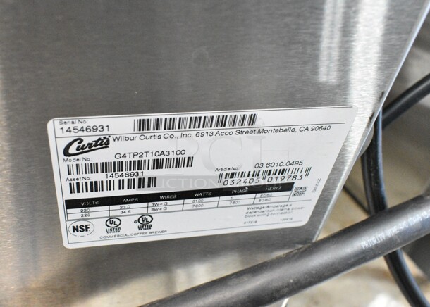 Curtis G4TP2T10A3100 Stainless Steel Commercial Countertop Coffee Machine w/ Hot Water Dispenser and 2 Poly Brew Baskets. 220 Volts, 1 Phase.  - Image 10 of 10