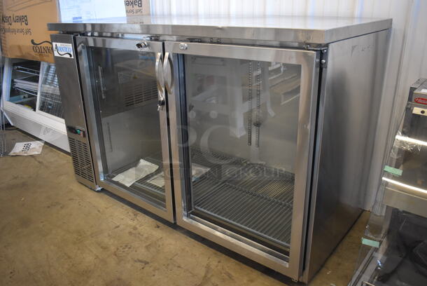 BRAND NEW SCRATCH AND DENT! Avantco 178UBB2GHCS Stainless Steel Commercial 2 Door Back Bar Cooler Merchandiser. Missing Outer Glass Pane on Right Hand Door. 115 Volts, 1 Phase. 59x28x37. Tested and Working! - Image 4 of 10