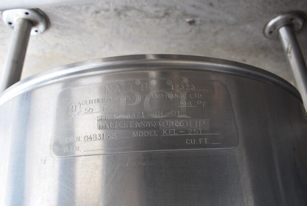 Cleveland Model KEL-25T Stainless Steel Commercial Floor Style 25 Gallon Manual Tilt Steam Kettle. 208 Volts, 3 Phase. 36x40x55 - Image 8 of 9