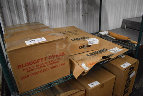 ALL ONE MONEY! Tier Lot of Various Items Including Utensils, Cambro Food Storage Lids, 2 Boxes of Blodgett 58013 and 2 Blodgett 6" Stainless Steel Legs