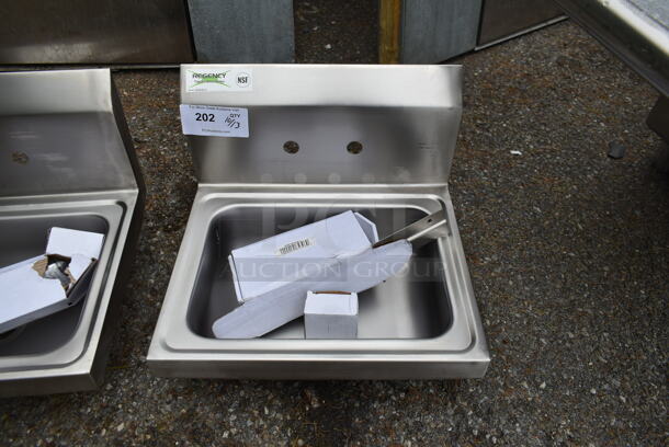 BRAND NEW SCRATCH AND DENT! Regency 600HS17 Stainless Steel Commercial Single Bay Wall Mount Sink w/ Faucet and Wall Mount. - Image 1 of 6