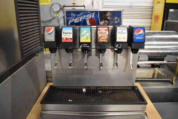 Stainless Steel Commercial 6 Flavor Carbonated Beverage Machine w/ Drop In Ice Bin on Wood Pattern Counter. 30.5x34x59 - Image 4 of 8
