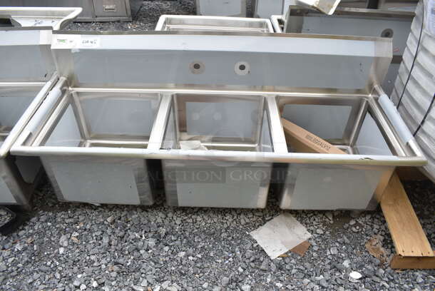 BRAND NEW SCRATCH AND DENT! Regency 600S31717 60" 16 Gauge Stainless Steel Three-Compartment Commercial Sink with Galvanized Steel Legs - 17" x 17" x 12" Bowls - Image 2 of 8