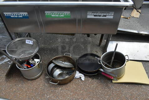 ALL ONE MONEY! Lot of Various Items Including Skillets, Metal Stock Pots and Utensils!