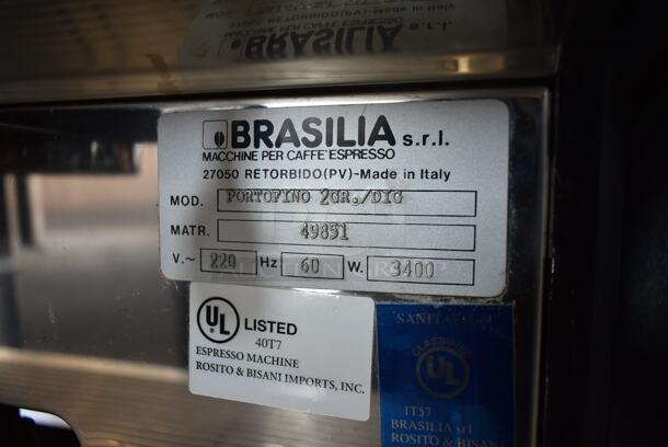 Brasilia Portofino 2GR Stainless Steel Commercial Countertop 2 Group Espresso Machine w/ 2 Steam Wands. 220 Volts.  - Image 7 of 7