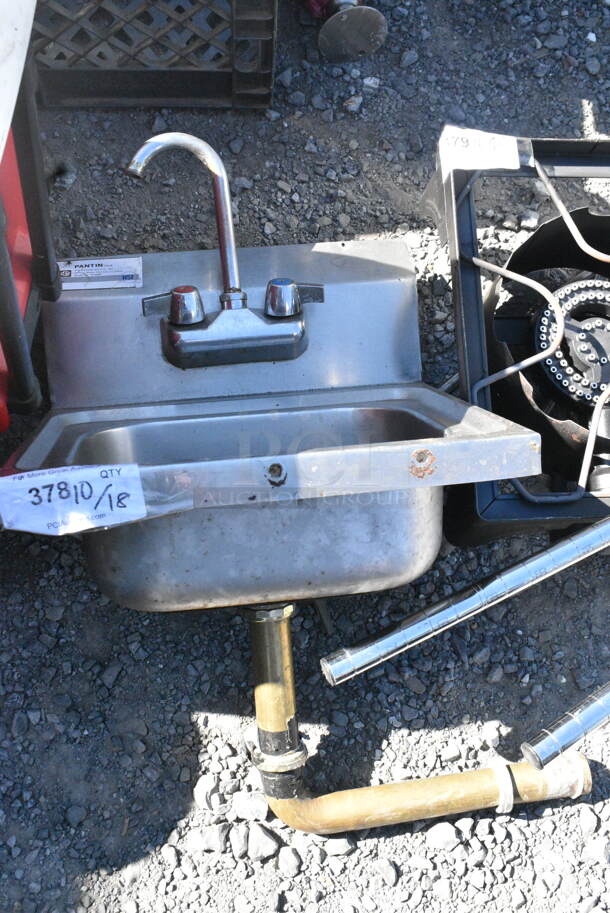 Pantin Stainless Steel Commercial Single Bay Wall Mount Sink w/ Faucet and Handles.  - Image 1 of 5