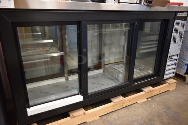BRAND NEW SCRATCH AND DENT! Beverage Air BB72HC-1-GS-PT-B-27 Stainless Steel Commercial 3 Door Undercounter Pass Through Cooler Merchandiser. 115 Volts, 1 Phase.  Tested and Working! - Image 4 of 9