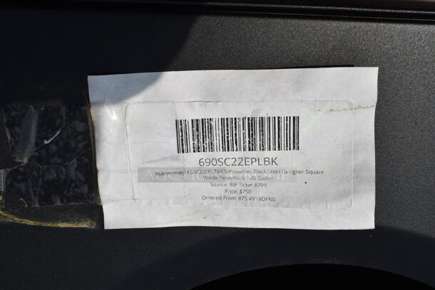 BRAND NEW SCRATCH AND DENT! Rubbermaid FGSC22EPLTBK Silhouettes Black Steel Designer Square Waste Receptacle - 40 Gallon - Image 6 of 6