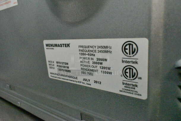 Menumaster RFS12TSW Stainless Steel Commercial Countertop Microwave Oven. 120 Volts, 1 Phase.  - Image 4 of 4