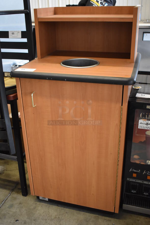 Wood Pattern Trash Can Shell w/ Tray Return, Trash Deposit Hole, Trash Can and Door. 25.5x25.5x48 - Image 3 of 6