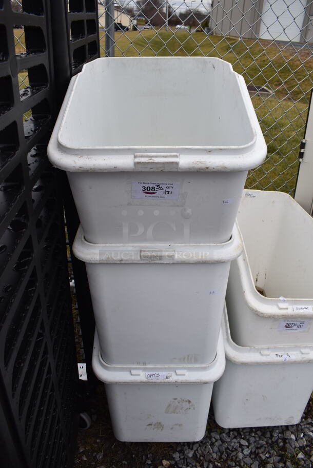 3 White Poly Ingredient Bins on Commercial Casters. 18x30x30. 3 Times Your Bid!