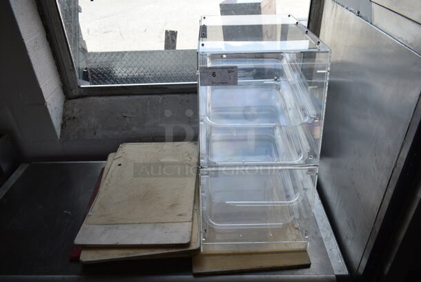 ALL ONE MONEY! Lot of Clear Poly Countertop Cookie Merchandiser and Various Cutting Boards - Image 1 of 5