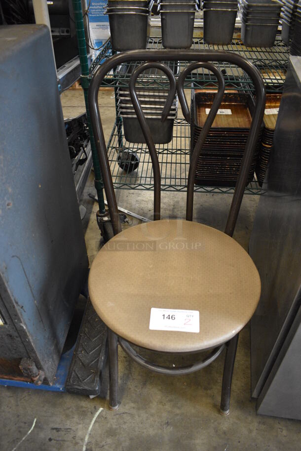 2 Metal Dining Chairs w/ Tan Seat. 17x19x34. 2 Times Your Bid!