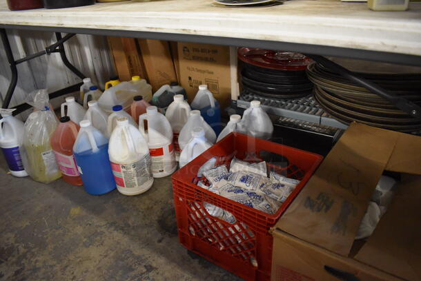 ALL ONE MONEY! Lot of Items Under Table Including Pot and Pan Detergent, Sanitizer and Pitco Frialator Cleaner Packets - Image 7 of 8