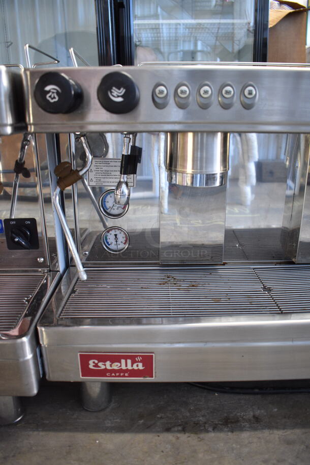 Estella 236ECEM2 Stainless Steel Commercial Countertop 2 Group Espresso Machine w/ 2 Steam Wands. 220-240 Volts, 1 Phase.  - Image 4 of 8